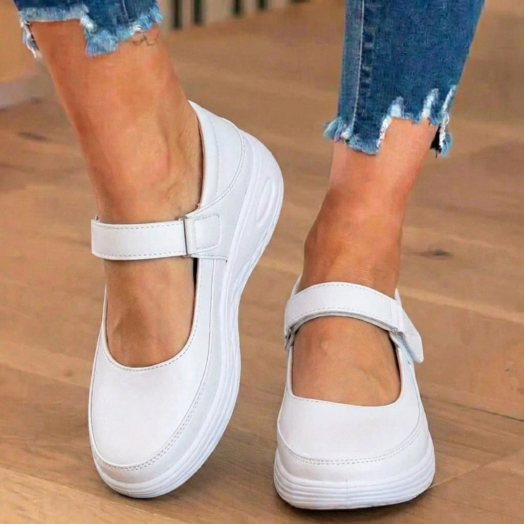 Orthopädische Leder-Mary-Jane-Schuhe - verstellbarer Riemenverschluss und Plateau-Komfortsohle