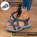 Orthopädische Textil-Sandalen - bohemisches Riemen-Design und geometrische Trim-Details