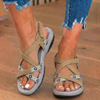 Orthopädische Textil-Sandalen - bohemisches Riemen-Design und geometrische Trim-Details