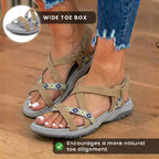 Orthopädische Textil-Sandalen - bohemisches Riemen-Design und geometrische Trim-Details