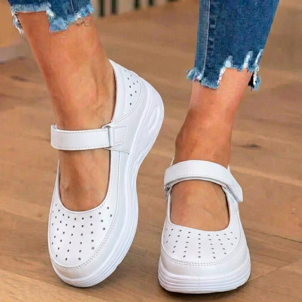 Orthopädische Leder-Mary-Jane-Schuhe - verstellbarer Riemenverschluss und Plateau-Komfortsohle