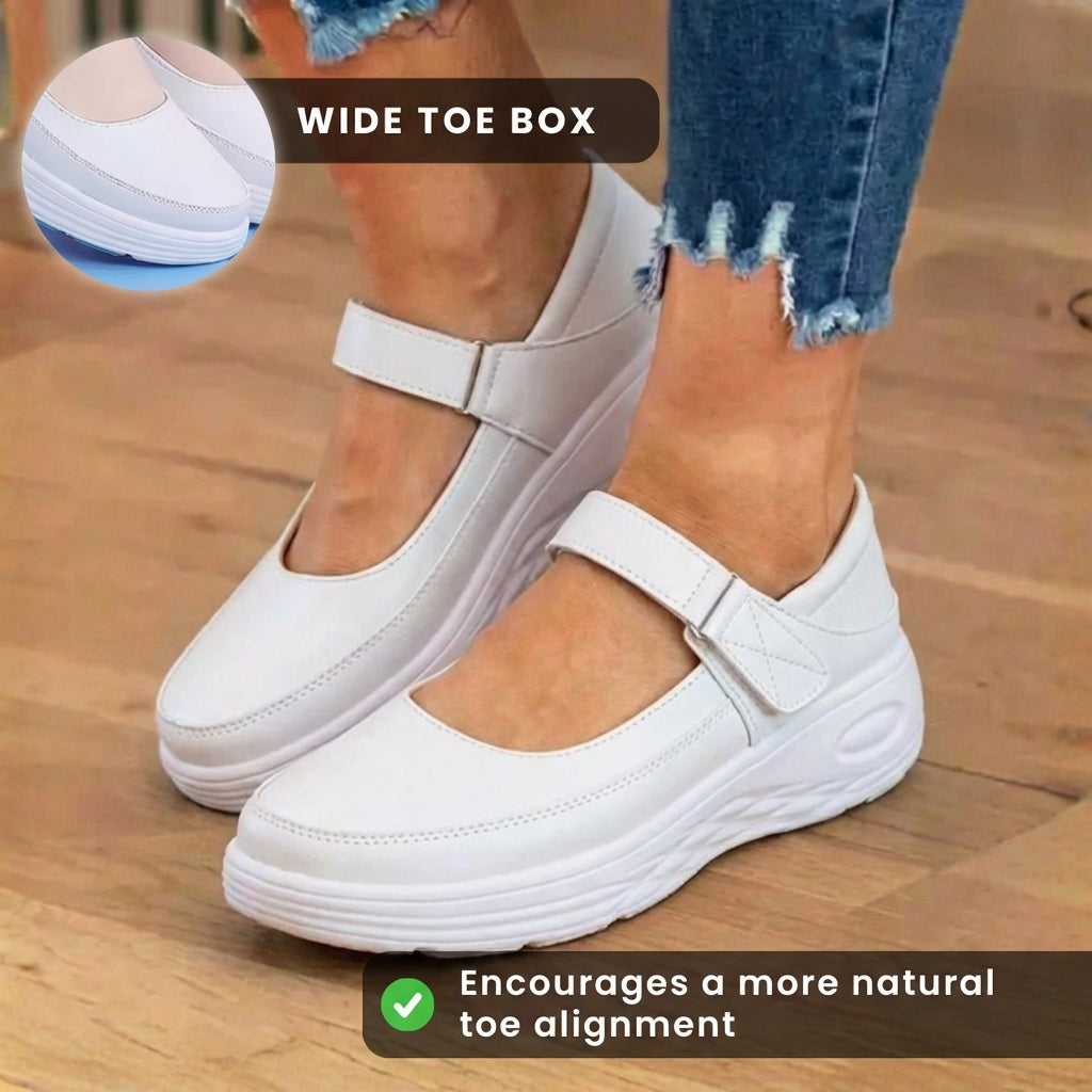 Orthopädische Leder-Mary-Jane-Schuhe - verstellbarer Riemenverschluss und Plateau-Komfortsohle