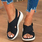 Orthopädische Strickstoff-Sandalen - Überkreuzriemen-Design und Plateau-Sohle mit Polsterung