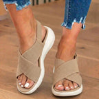 Orthopädische Strickstoff-Sandalen - Überkreuzriemen-Design und Plateau-Sohle mit Polsterung