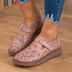 Orthopädische Leder-perforierte Mary-Janes - Blumiger Ausschnitt T-Träger