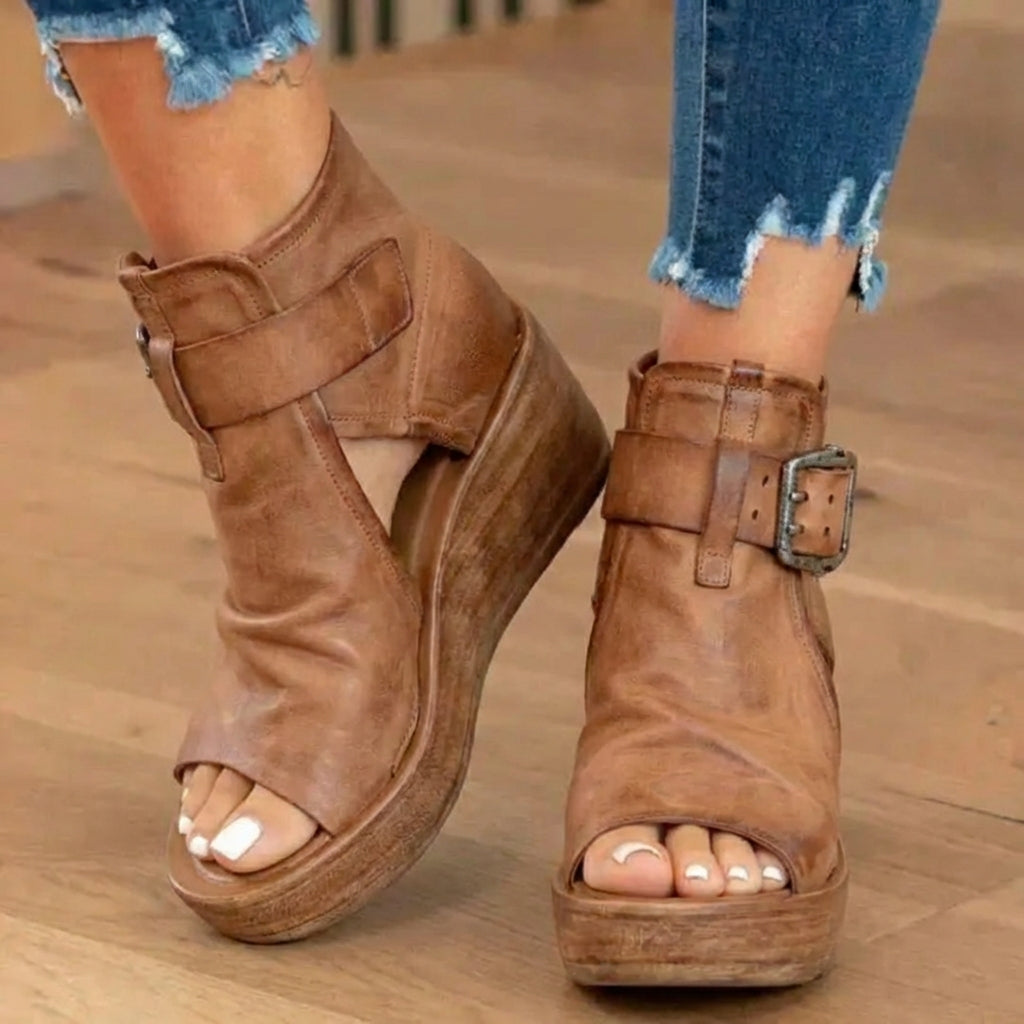 Orthopädische Leder-Plateausandalen - Doppelte Schnalle Knöchelriemen