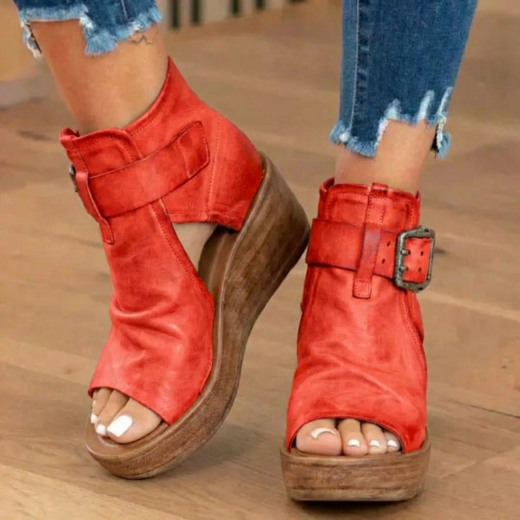 Orthopädische Leder-Plateausandalen - Doppelte Schnalle Knöchelriemen