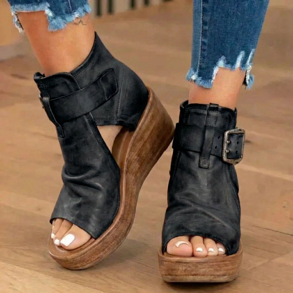 Orthopädische Leder-Plateausandalen - Doppelte Schnalle Knöchelriemen