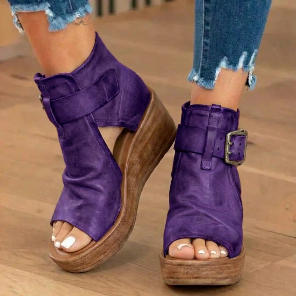 Orthopädische Leder-Plateausandalen - Doppelte Schnalle Knöchelriemen
