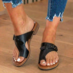 Orthopädische Leder-Zehenring-Sandalen - Schnallen-Akzent und Kork-Fußbett