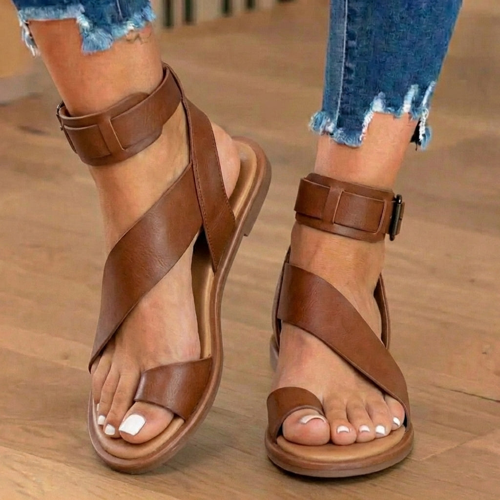 Orthopädische Wildleder-Knöchelriemen-Gladiatoren-Sandalen - breiter Schnallenriemen