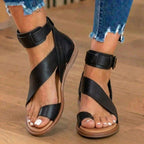 Orthopädische Wildleder-Knöchelriemen-Gladiatoren-Sandalen - breiter Schnallenriemen