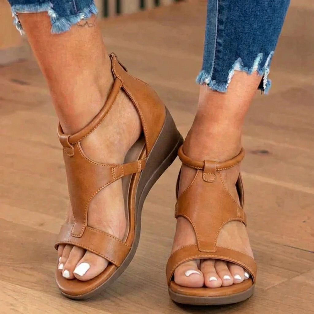 Orthopädische Leder-Gladiator-Sandalen - Knöchelschnalle T-Riemen