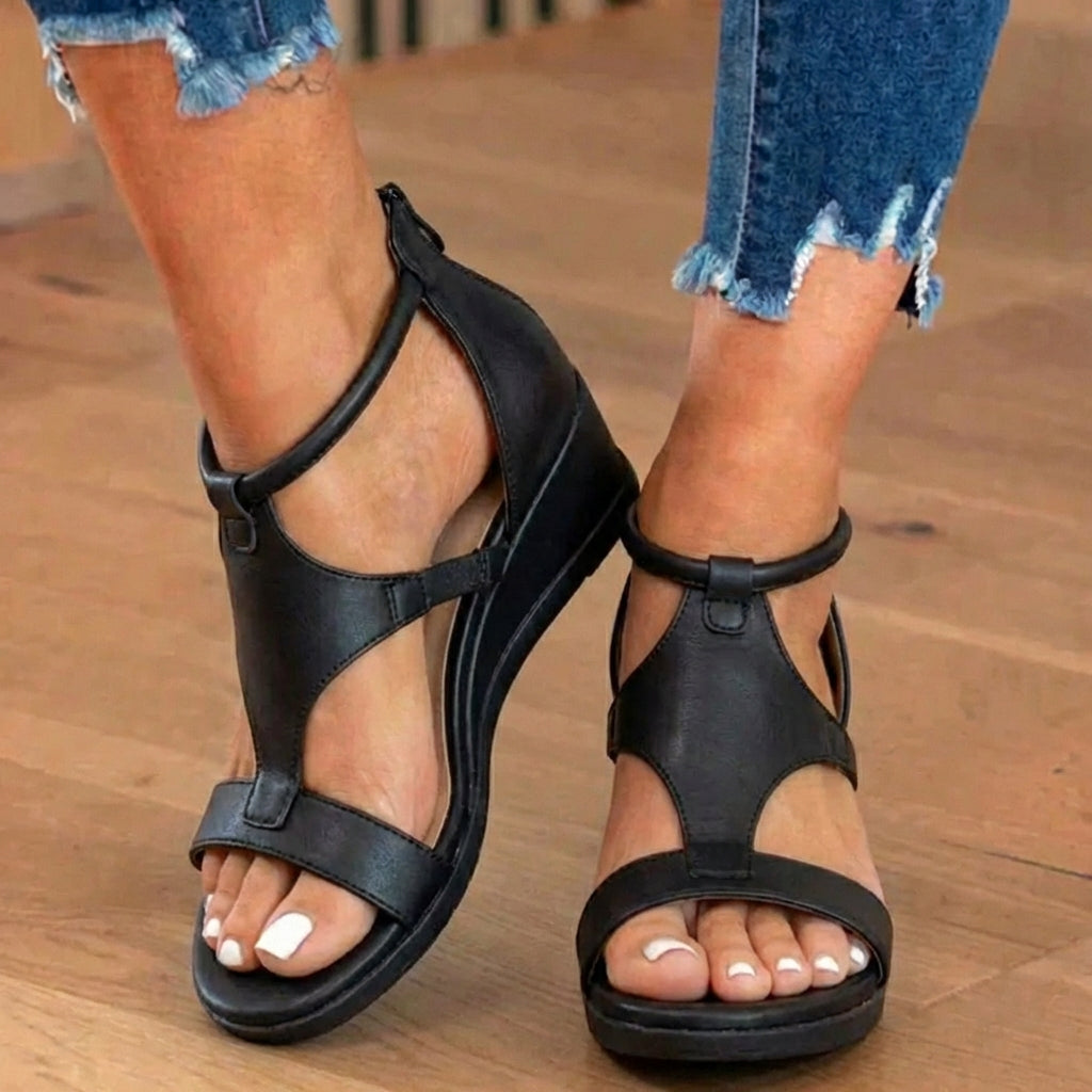 Orthopädische Leder-Gladiator-Sandalen - Knöchelschnalle T-Riemen