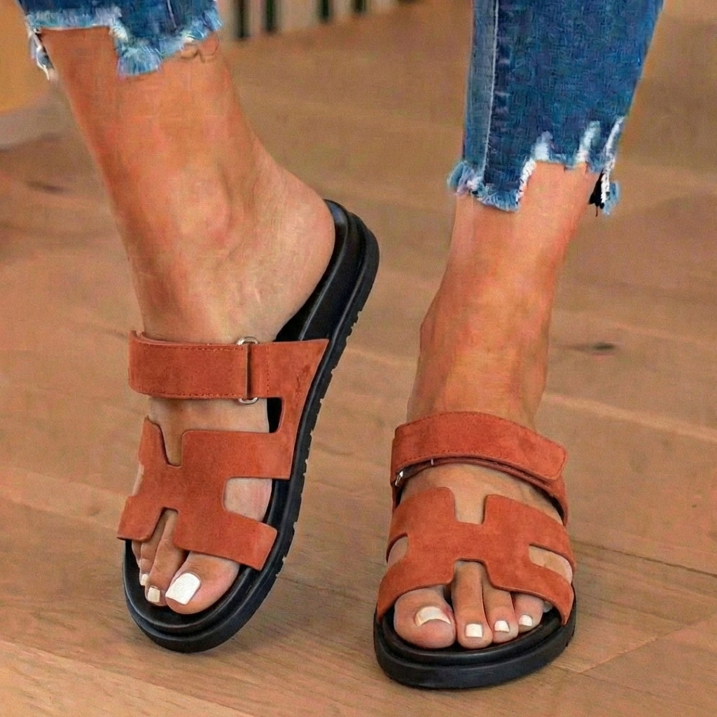 Orthopädische Leder-H-Träger-Slide-Sandalen - Verstellbarer Schnallenverschluss