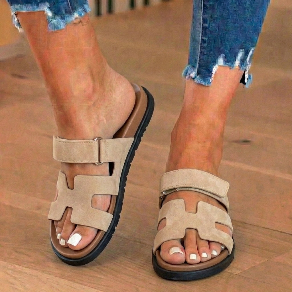 Orthopädische Leder-H-Träger-Slide-Sandalen - Verstellbarer Schnallenverschluss