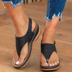 Orthopädische Leder-T-Riemen-Sandalen - Gestepptes Muster & Kontrastnaht