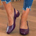 Orthopädische Leder-V-Ausschnitt-Blockabsatz-Pumps - Topstitch-Detail
