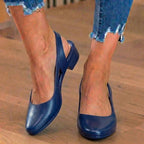 Orthopädische Leder-V-Ausschnitt-Blockabsatz-Pumps - Topstitch-Detail