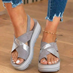 Orthopädische Plateau-Keilsandalen - Metallisch & Wildleder