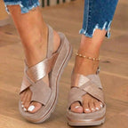 Orthopädische Plateau-Keilsandalen - Metallisch & Wildleder