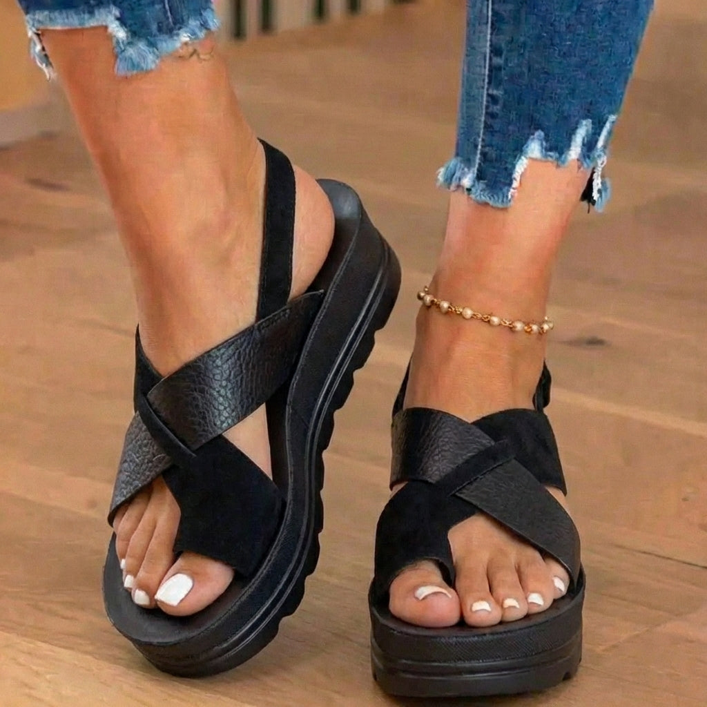 Orthopädische Plateau-Keilsandalen - Metallisch & Wildleder