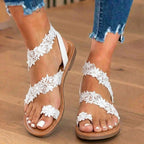 Orthopädische Leder-Zehen-Ring-Sandalen - Spitzen-Applikation Detail