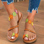 Orthopädische Leder-Zehen-Ring-Sandalen - Spitzen-Applikation Detail