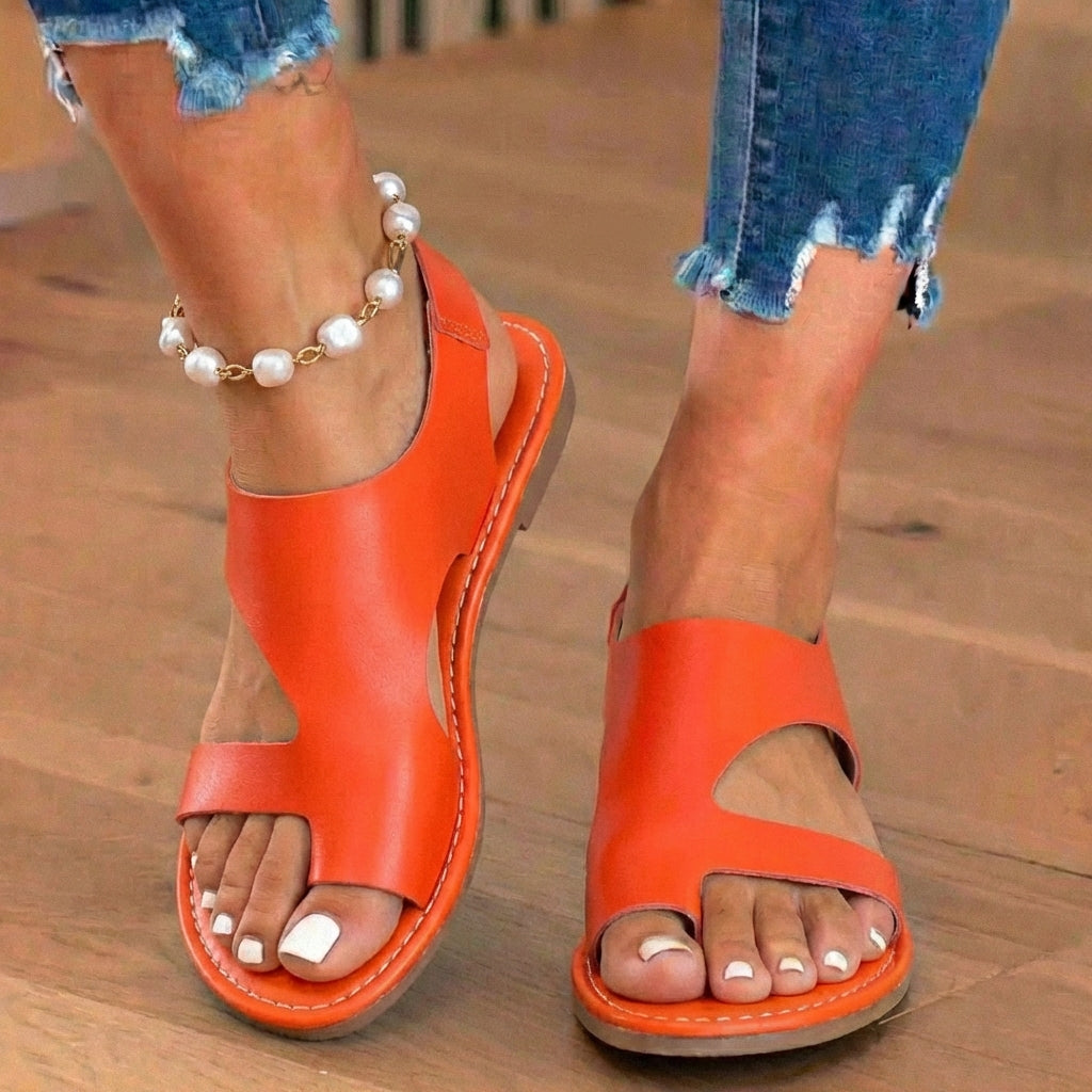 Orthopädische Leder-Ausschnitt-Slide-Sandalen - Asymmetrisches offenes Zehen-Design