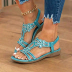 Orthopädische verzierte Keilsandalen - Strass-Blumenmuster & elastisches Slingback