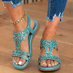 Orthopädische verzierte Keilsandalen - Strass-Blumenmuster & elastisches Slingback