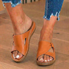 Orthopädische Leder-Crossover-Slide-Sandalen - Kontrastnaht-Detail