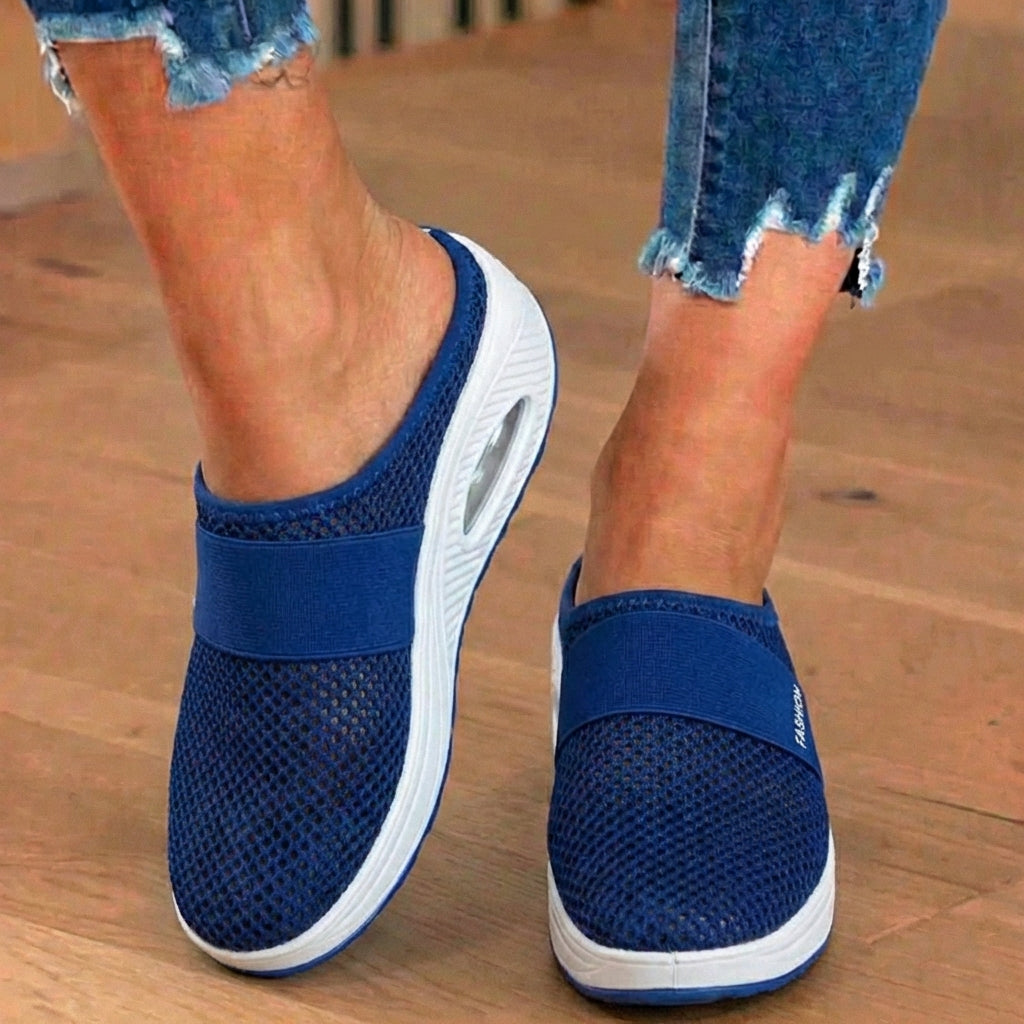 Orthopädische Mesh-Luftkissen-Slip-On-Mules - Atmungsaktive Rocker-Sohle