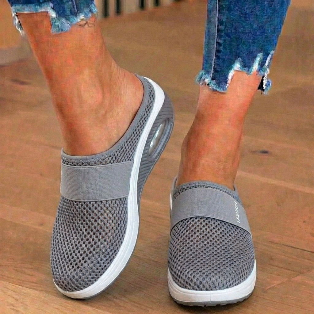 Orthopädische Mesh-Luftkissen-Slip-On-Mules - Atmungsaktive Rocker-Sohle
