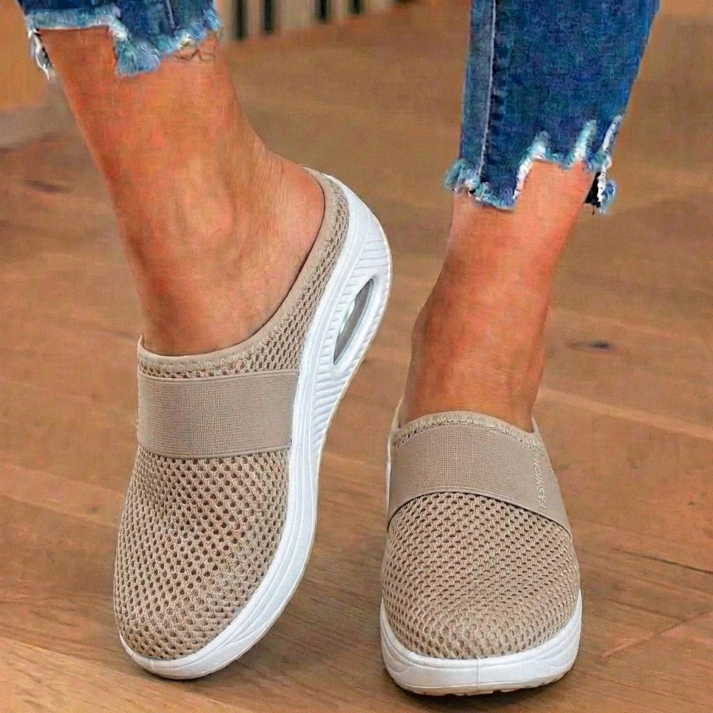 Orthopädische Mesh-Luftkissen-Slip-On-Mules - Atmungsaktive Rocker-Sohle
