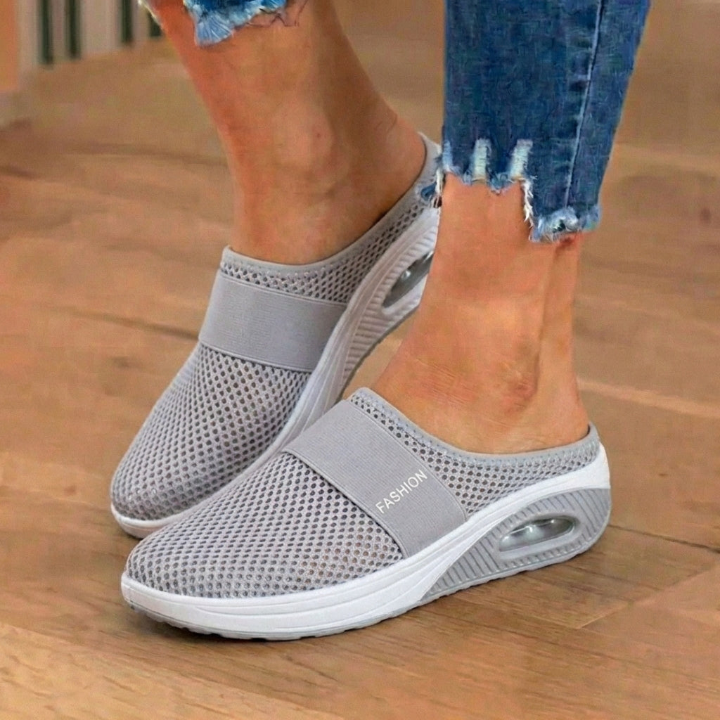 Orthopädische Mesh-Luftkissen-Slip-On-Mules - Atmungsaktive Rocker-Sohle