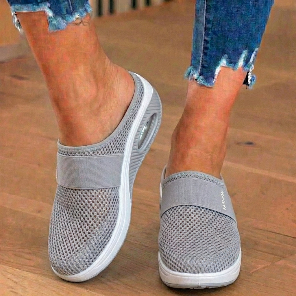 Orthopädische Mesh-Luftkissen-Slip-On-Mules - Atmungsaktive Rocker-Sohle