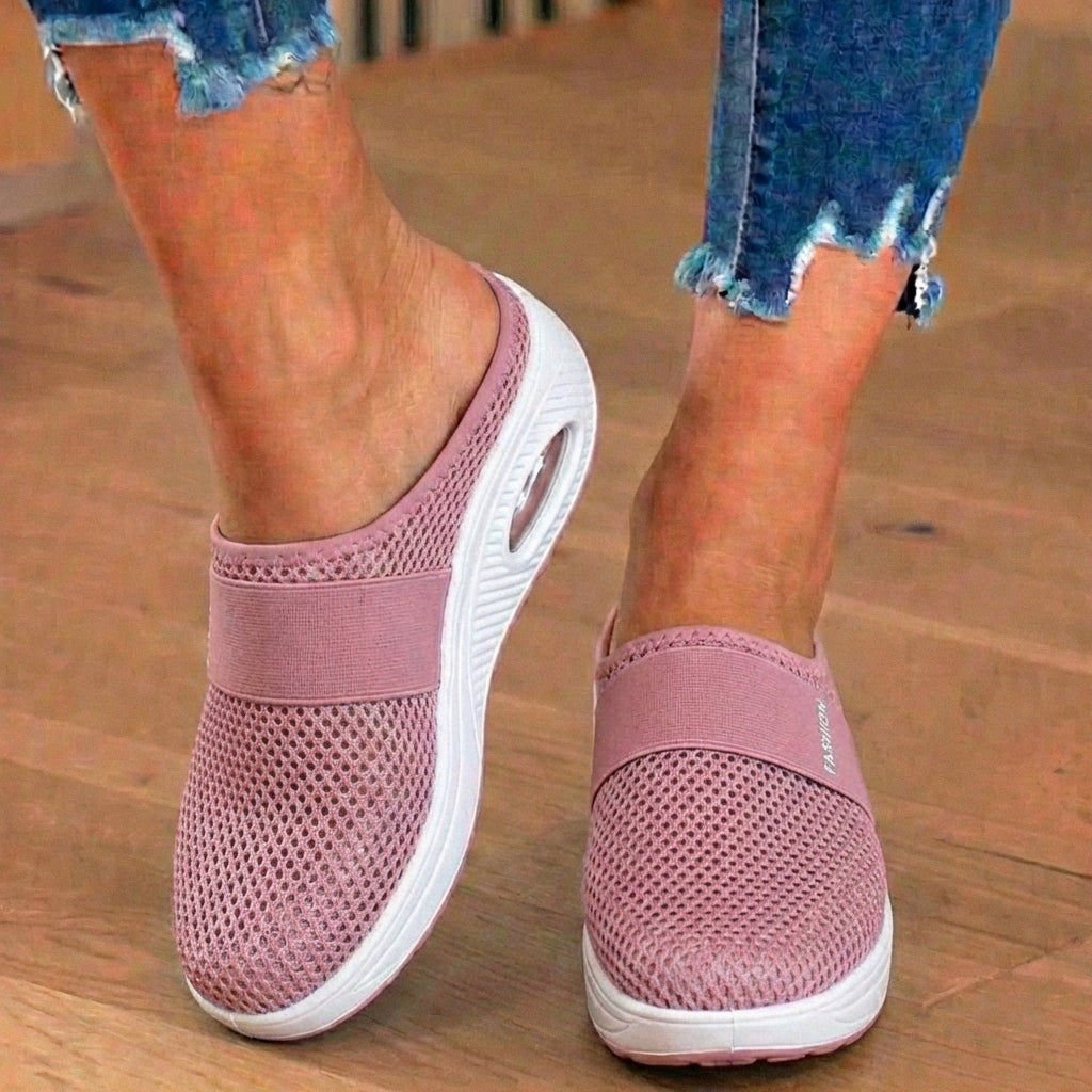 Orthopädische Mesh-Luftkissen-Slip-On-Mules - Atmungsaktive Rocker-Sohle