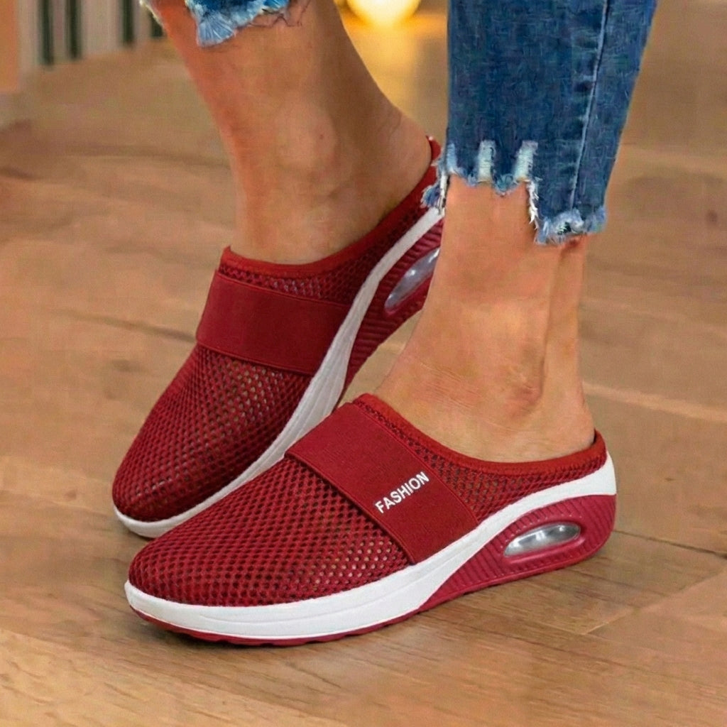 Orthopädische Mesh-Luftkissen-Slip-On-Mules - Atmungsaktive Rocker-Sohle