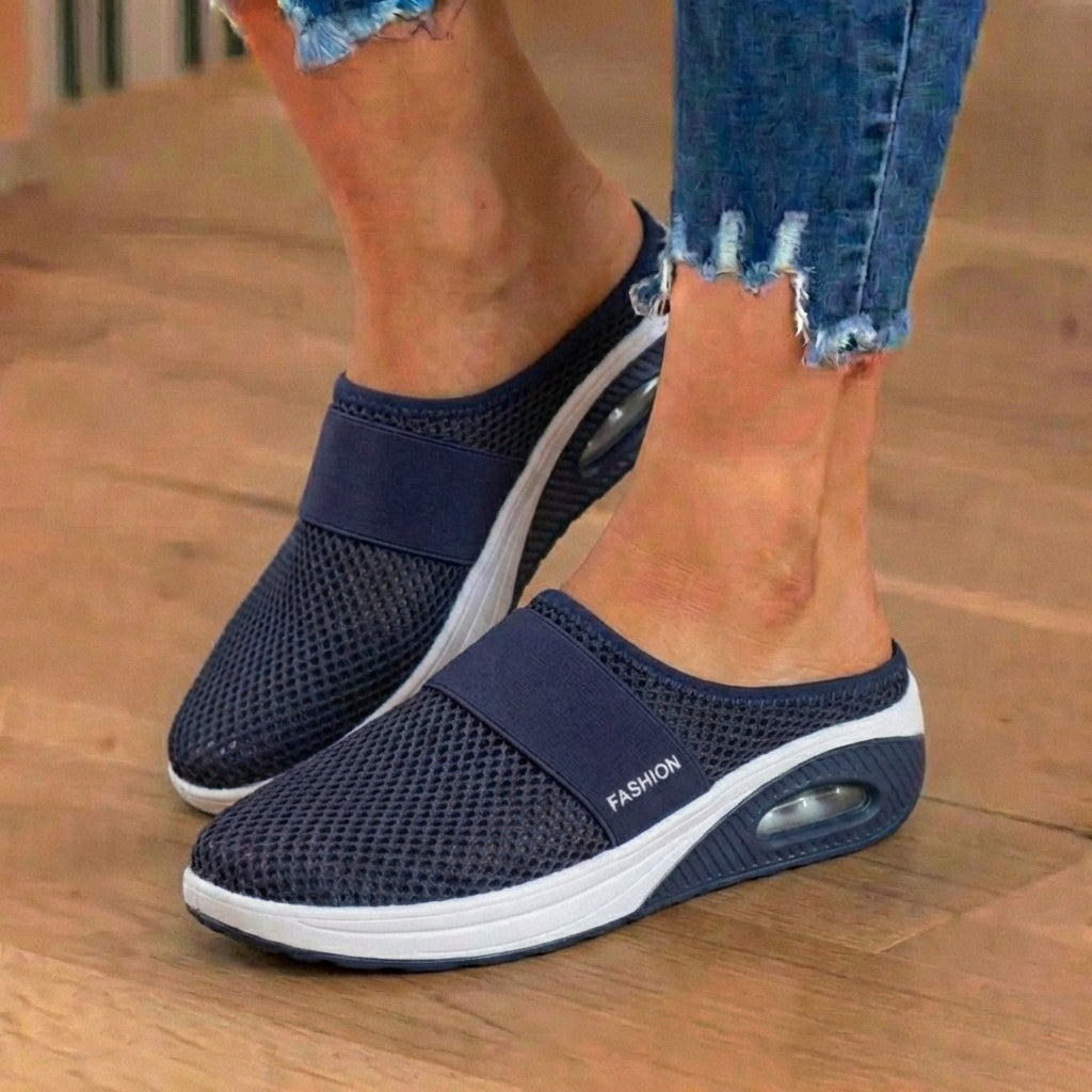 Orthopädische Mesh-Luftkissen-Slip-On-Mules - Atmungsaktive Rocker-Sohle