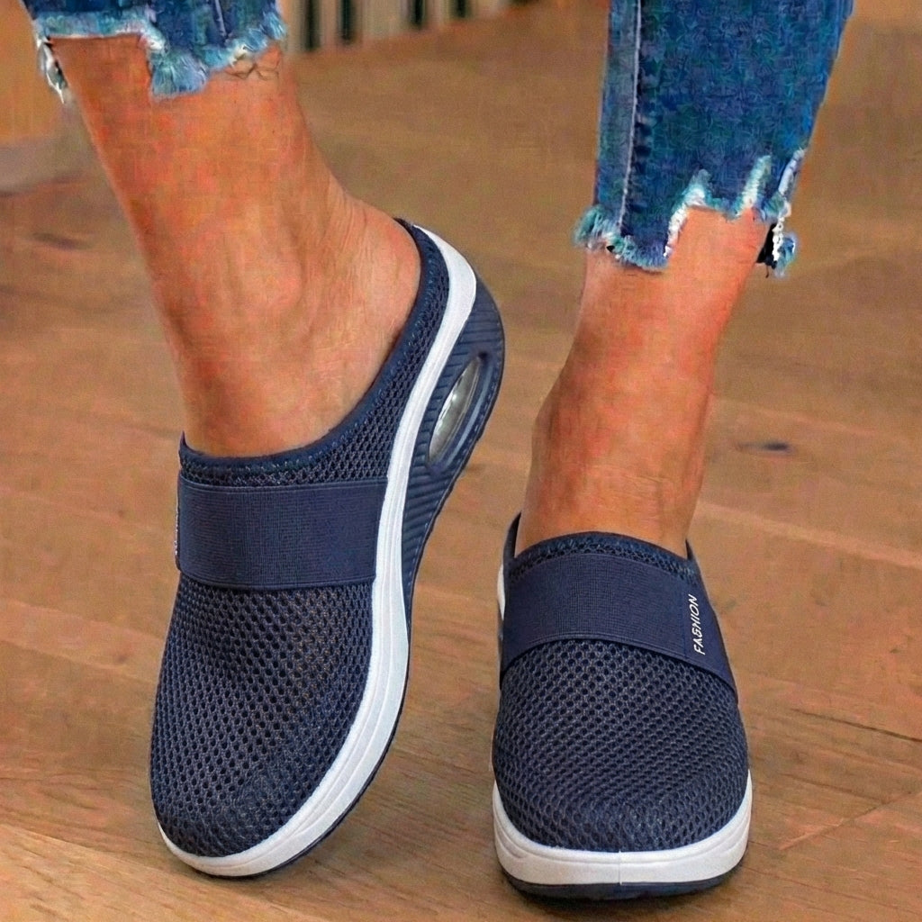 Orthopädische Mesh-Luftkissen-Slip-On-Mules - Atmungsaktive Rocker-Sohle