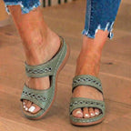 Orthopädische Leder-geflochtene Slide-Sandalen - Dreifacher Riemen Weben-Detail