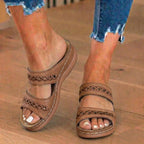 Orthopädische Leder-geflochtene Slide-Sandalen - Dreifacher Riemen Weben-Detail
