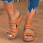 Orthopädische Leder-geflochtene Slide-Sandalen - Dreifacher Riemen Weben-Detail