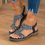 Orthopädische verzierte Keilsandalen - Strass-Blumenmuster & elastisches Slingback