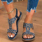 Orthopädische verzierte Keilsandalen - Strass-Blumenmuster & elastisches Slingback