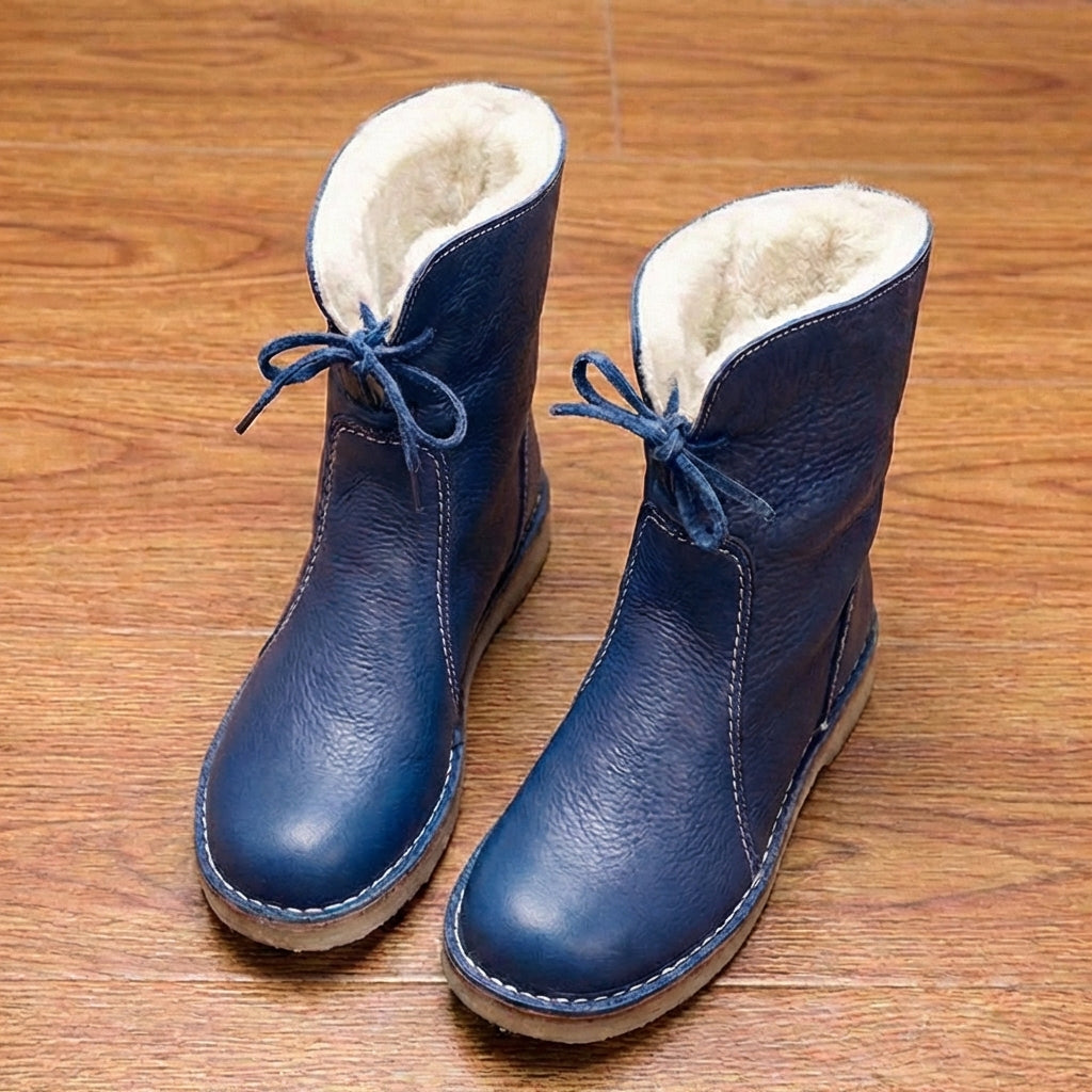 Orthopädische Leder-Sherpa-gefütterte Knöchel-Stiefel - Schnür-Winterdesign