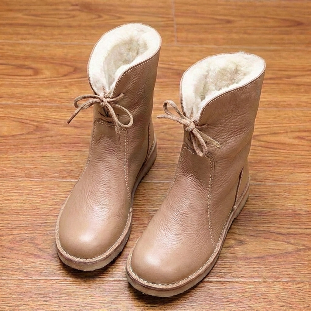 Orthopädische Leder-Sherpa-gefütterte Knöchel-Stiefel - Schnür-Winterdesign