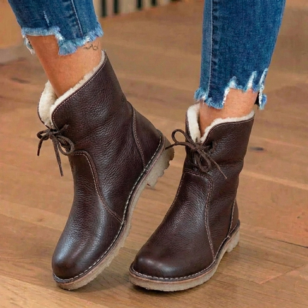 Orthopädische Leder-Sherpa-gefütterte Knöchel-Stiefel - Schnür-Winterdesign