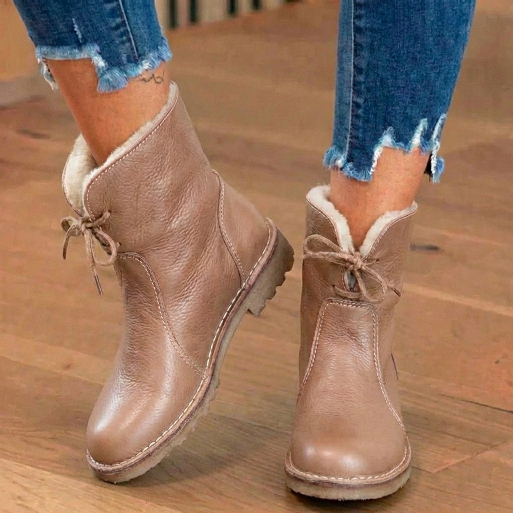 Orthopädische Leder-Sherpa-gefütterte Knöchel-Stiefel - Schnür-Winterdesign
